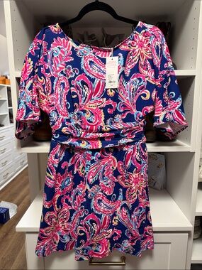 Lilly Pulitzer Parigi Boat Neck Romper Multi Flitting About NWT Paisley